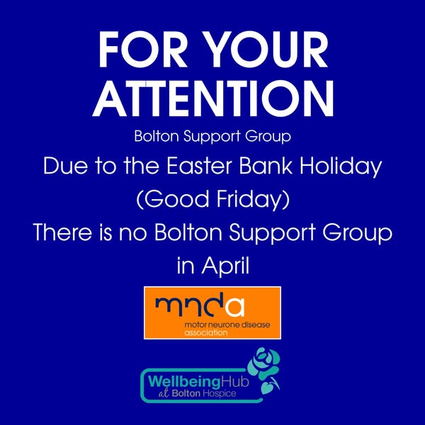 Bolton Support Group meeting poster - no April meeting